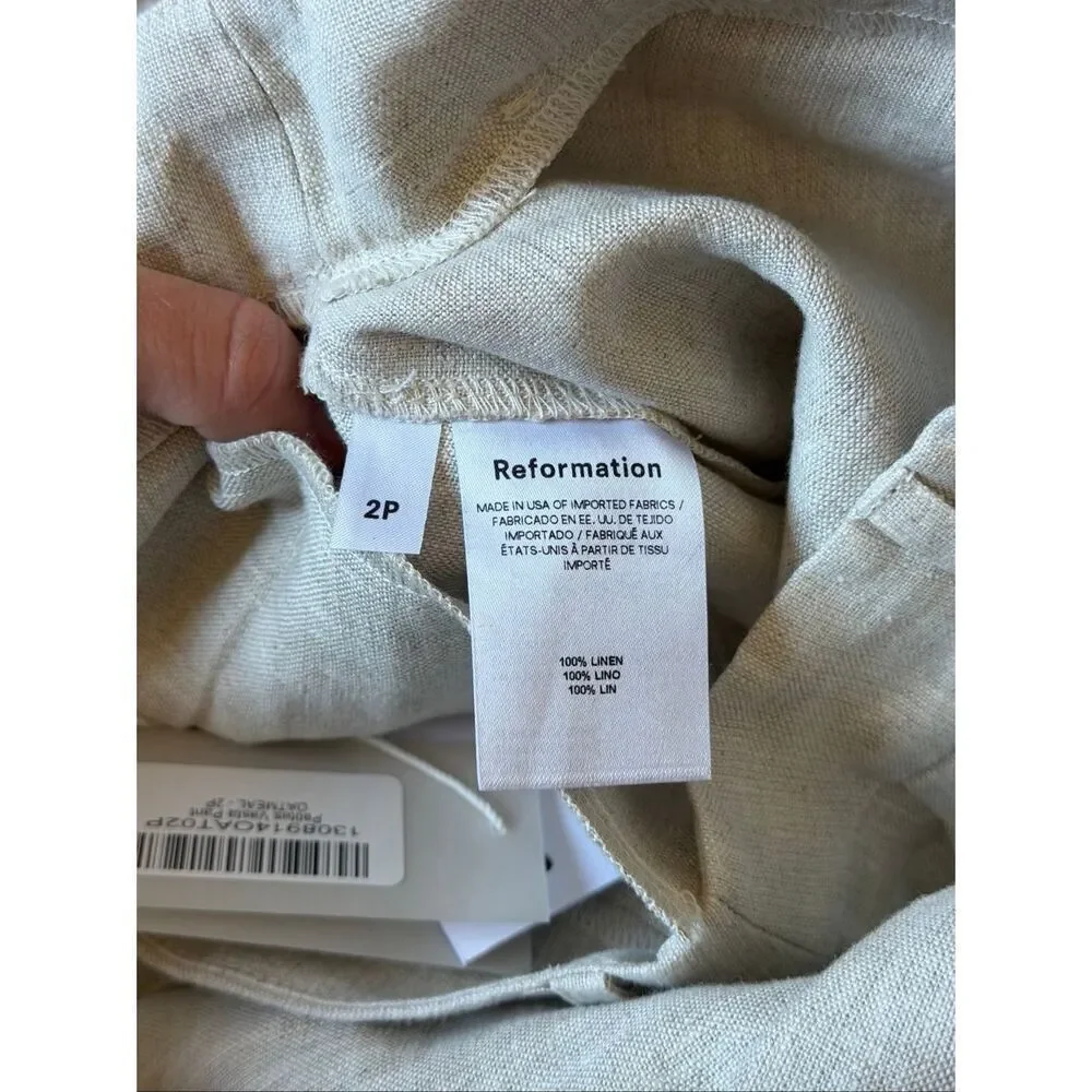 NEW Reformation Vesta Pants Oatmeal Cream Linen 2 Petite 29”